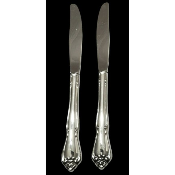1881 Rogers Oneida Ltd Other - Oneida Rogers True Arbor Rose 2 Dinner Knives Stainless Replacement Butter Knife